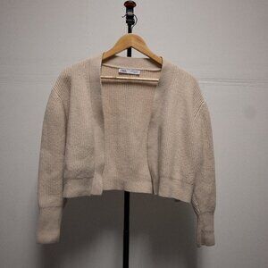 Zara Cream Cropped Ribbed Cardigan Size M
